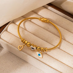 ANENJERY 316L Stainless Steel Colorful Eyes Heart Beads Drip Oil Pendant Bracelet for Women Men Personality Fashion Jewelry Gift
