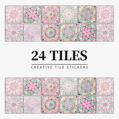 24 pieces of Mandala Retro Pattern Glossy Self-adhesive Tile Stickers for Kitchen and Bathroom Removable Waterproof Wall Sticker Home Decor