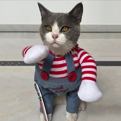 Funny Cat Clothes Halloween Cosplay Costumes For Small Medium Dog Cats Creative Pet Party Kitten Jumpsuits Soft Warm Cat Coat