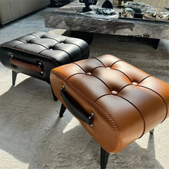 PU Leather Small Ottoman Foot Stool with Wood Legs