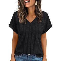 Women’s V-Neck Knit T-Shirt Casual Summer Top