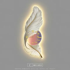 LED Feather Wall Clock Lamp – Home Decor Clock Light