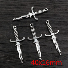 10pcs/lot Antique Silver Plated Sword Blade Charms Pedants DIY Jewelry Making Accessories for Necklace Craft Findings