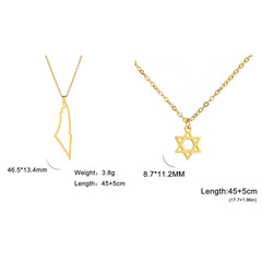 Teamer Israel Map Star of David Pendant Necklace for Women Men Jewish Stainless Steel Necklace Ethnic National Jewelry Wholesale