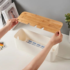 Bamboo Cable Management Box – Hide Wires & Power Strips