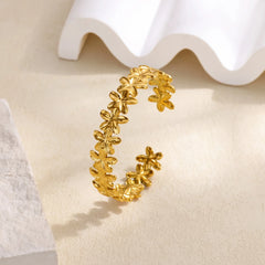 Stainless Steel Wide Bangles for Women Luxury Gold Color Chunky Flower Cuff Bangle Bracelet femme Vintage Wedding Jewelry Gifts