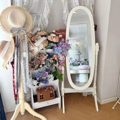 French Retro Solid Wood Floor Mirror Medieval Living Room Bedroom Dressing Mirrors Clothing Store Full-body Fitting Mirror