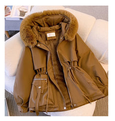 Fleece Lined Hood Down Jacket Winter Coat for Women Warm Drawstring Padded Parkas Korean Casual Streetwear Female Puffer Outwear
