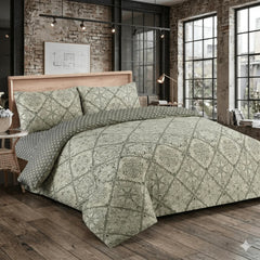 4piece Complete Bedding Set, Geometric Floral Printed Bed Set Includes duvet cover with fitted sheet & 1/2 pillowcases