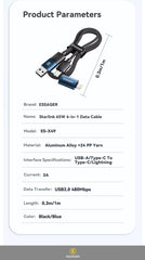 Essager 4 in 1 65W USB C To Type C Lightning Fast Charging Cable For IPhone 15 14 13 Pro Max Xiaomi Huawei Multi Charger Cable