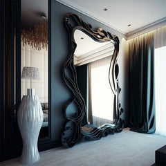 Wave Full Length Mirror Aesthetic Irregular Body Mirror Nordic Large Velvet Standing Wall Mirror for Bedroom Living Room Decor