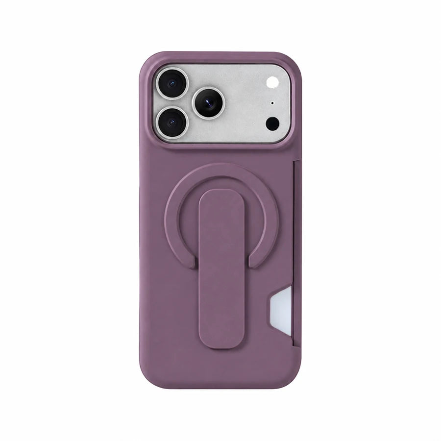 Frosted Matte PC Phone Case with Magnetic Kickstand & Built-In Side Card Slot, Shockproof Drop-Resistant Semi-Enclosed Protective Cover with Raised Camera Edges, Compatible With iPhone 13/14/15/16/17 Pro & Pro Max/Air/Plus