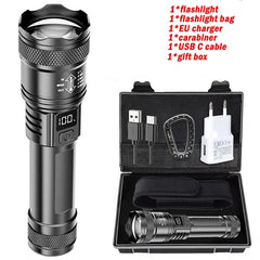 Ultra Bright LED Flashlight 2000LM Type-C Rechargeable Long Range Zoom Tactical Torch Outdoor Emergency Camping Fishing Lantern
