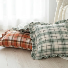 BUYNOW 1PC Two-tone Plaid Lace Pillowcase British Vintage Style Countryside Cottage Sofa Cushion Cover Home Bedroom Bed Decor