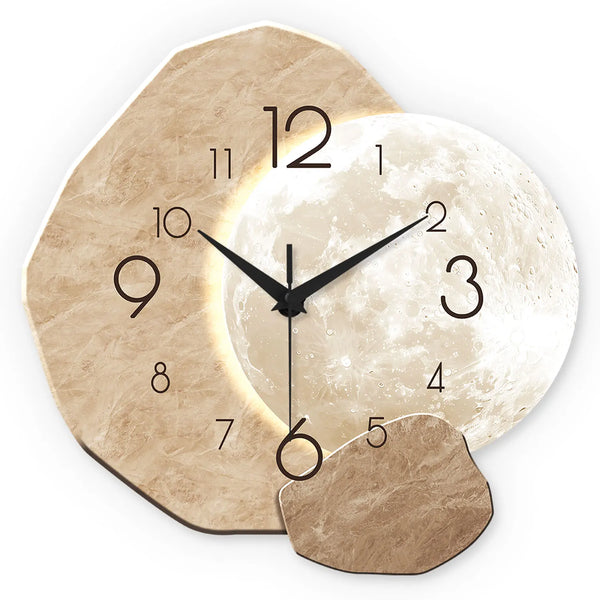 Modern Silent Moon Design Wall Clock – Wooden Quartz Decor
