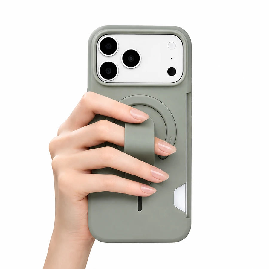 Frosted Matte PC Phone Case with Magnetic Kickstand & Built-In Side Card Slot, Shockproof Drop-Resistant Semi-Enclosed Protective Cover with Raised Camera Edges, Compatible With iPhone 13/14/15/16/17 Pro & Pro Max/Air/Plus