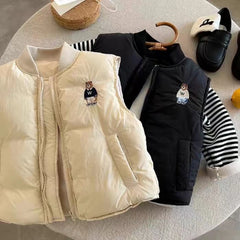 Children's Cotton Waistcoat Boys 2025 Winter Baseball Collar Vest Jacket Baby Keep Warm Sleeveless Jacket Girls Embroidery Top