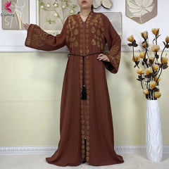 New Style Women Muslim Dress Chiffon Open Abaya 2024 Dubai Women Elegant Dress Islamic Clothing Zipper Cardigan Abaya With Scarf