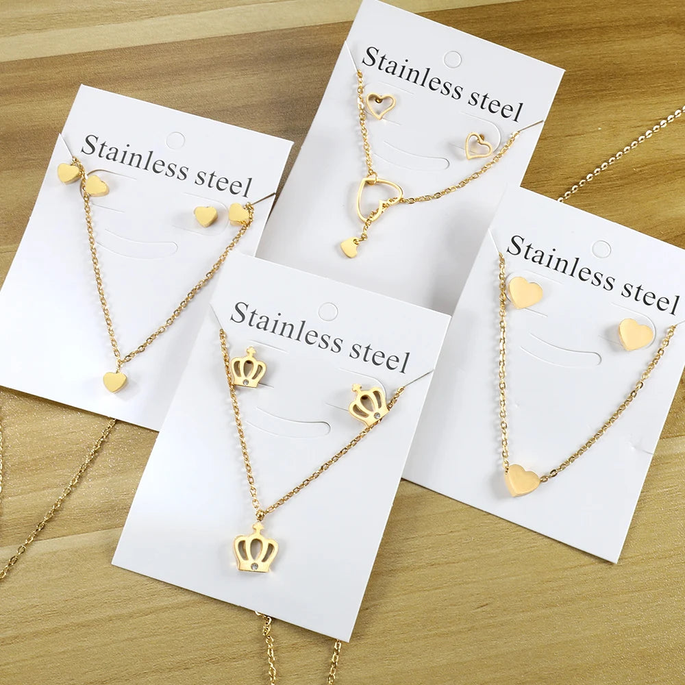 2PCS Stainless Steel Love Heart Pendant Necklaces – No Fade Jewelry Shipping Gold Color