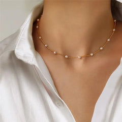LATS Multilayer Pearl Cross Love Heart Pendant NecklaceGold Color Fashion Neck Chain Trend Jewelry