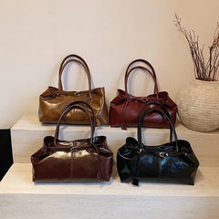 Large Capacity Oil PU Leather Shoulder & Tote Bag for Women