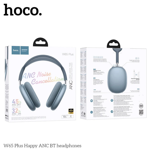 HOCO W65 Plus ANC Noise Reduction Bluetooth Headphones Over The Ear Wireless Big Earphone Hifi Sounds Sport Headsets With Button