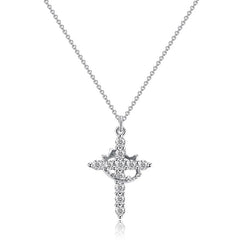 Luxury Rotatable Crown Zircon Cross Necklace Earrings Rings for Women Stainless Steel Cross Chain Christian Jewelry Prayer Gift