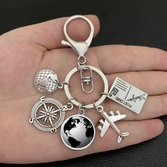 New ideas Earth plane keychain pendant earth compass personality memorial key ring gift for travel lovers
