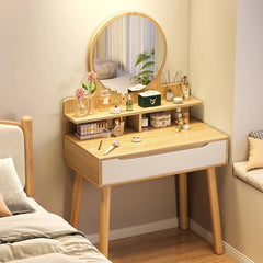 Makeup Table Nightstand with Drawer Storage Rack Minimalist Style Dressing Table with Mirror Cosmetic Table for Bedroom Furniture