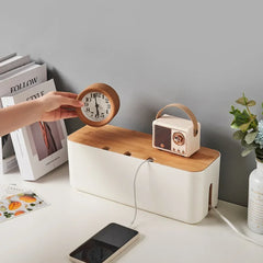 Bamboo Cable Management Box – Hide Wires & Power Strips