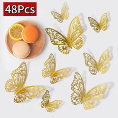48 Pcs Butterfly for Gift Packing Decorative 3d Butterflies Decor Flower Art Arrangement Wall Paper Ornament DIY Wrapping