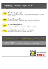 Baseus 100W Power Bank 20000mAh Capacity PD Fast Charging Battery Charger Powerbank For Laptops MacBook iPhone Samsung Xiaomi