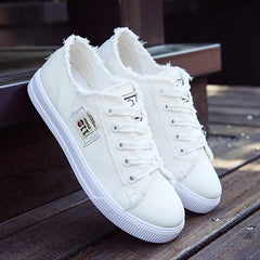 2024 Spring Summer Women Canvas Sneaker Low Top Denim Sneakers Ladies Lace-Up Flat Canvas  Board Shoes Female Flat Shoes