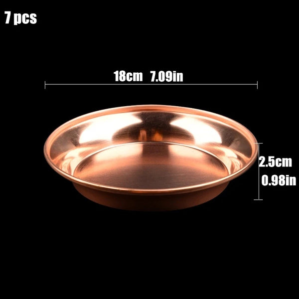 7pcs Pure Copper Tribute Plate Brass Auspicious Luster Tibetan Plate Collection Buddhist Fruit Saucer Home's Gift Decorative