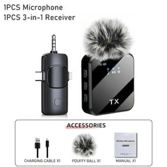 3in1 Wireless Lavalier Microphone for Camera,Android,iPhone,Microphone for Video Recording Recording Podcast Noise Reduction Mic