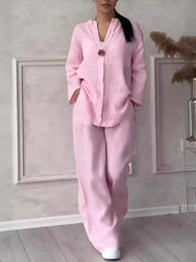 Women’s Cotton Linen 2-Piece Set – Blouse & Wide Leg Pants