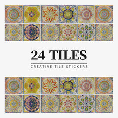 24 pieces of Mandala Retro Pattern Glossy Self-adhesive Tile Stickers for Kitchen and Bathroom Removable Waterproof Wall Sticker Home Decor