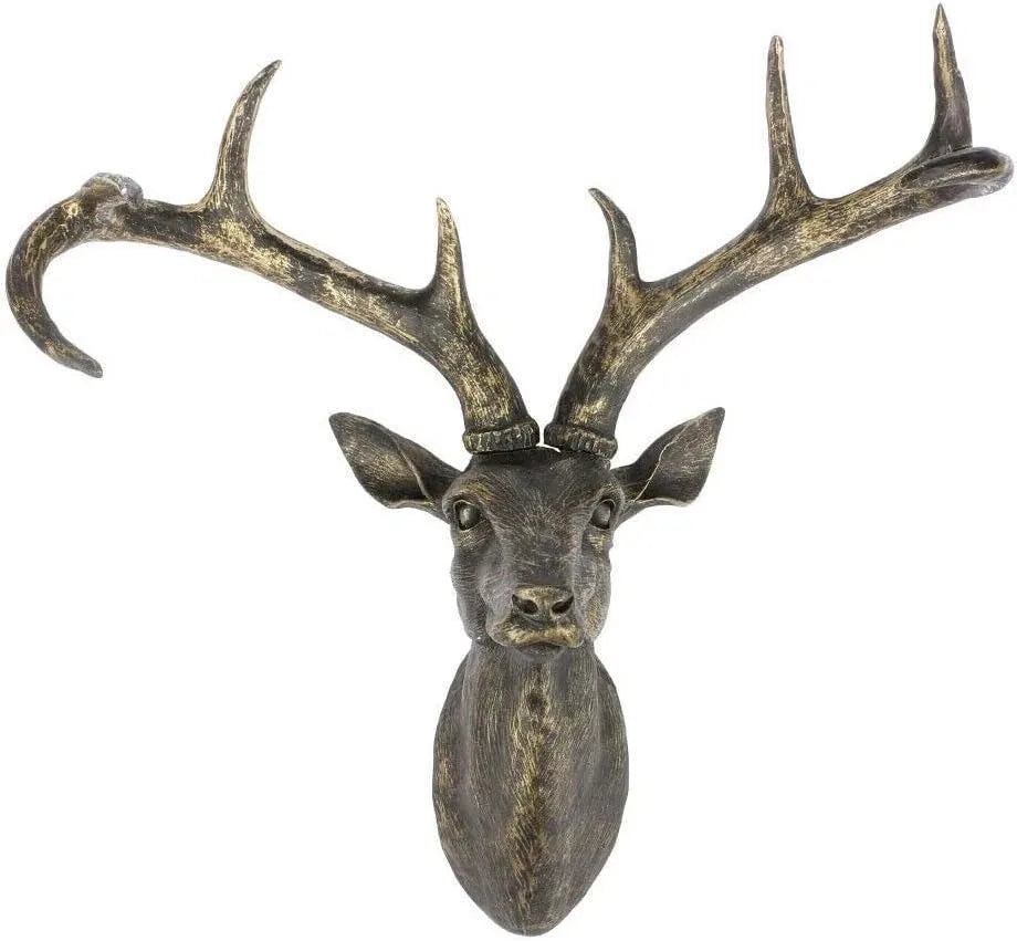 Rustic Metal Stag Deer Head Wall Hanging Mounted Animal Sculpture Decoration for Living Room Office Bar Retro Iron Art Gift