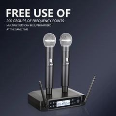 Wireless Microphone Handheld Dual Channels UHF Fixed Frequency Dynamic Mic For Karaoke Wedding Party Band Church Show
