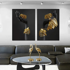Silver Gold Color African Women Portrait Art Painting Canvas Print Poster Scandinavian Wall Art Picture for Living Room Decor
