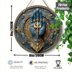 Lord Shiva Hamsa Hand Wall Art 8x8 Inch Hindu Decor with Om Symbol Trident Design for Home Temple Festival Diwali Holi Gift