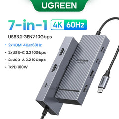 UGREEN USB HUB 4K120Hz DP Type-C to 4K60Hz 2xHDMI SD/TF RJ45 3.5mm USB3.2 Gen2 10Gbps Data for Laptop Dell HP Lenovo Accessories
