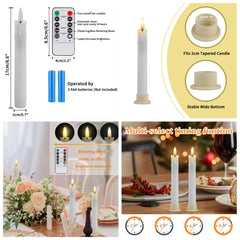 6Pcs Flameless Taper Candles with Holder & Remote LED Candlesticks Battery Operated Flickering Window Candle for Christmas Decor