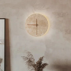 Marble Clock Wall Light Creative Wabi Sabi Yellow Living Room Nordic Restaurant Corridor Circular Travertine Decor Sconce Lamp