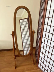 French Retro Solid Wood Floor Mirror Medieval Living Room Bedroom Dressing Mirrors Clothing Store Full-body Fitting Mirror