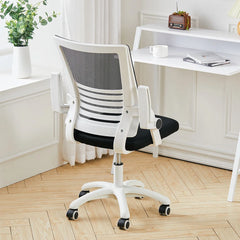 Haodirect Mesh Swivel Office Chair Computer Ergonomic Chair White Armrests Height Adjustable With Pulleys Office Furniture