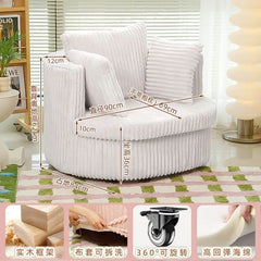 Lounge Lazy Movable Swivel Accent Sofa Chair with Wheels Comfy Soft Leisure Reading Chair Upholstered Cushion Recliner Sofa