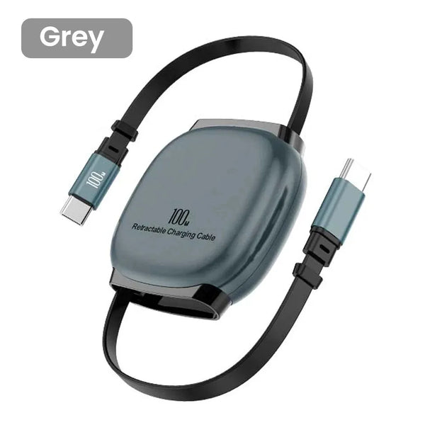 100W Type C to Type C Fast Charging Retractable Cable For iPhone 17 16 Xiaomi 15 USB C Quick Charge Car Kit Portable Charge Cord