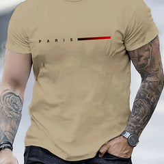 Men's 100% cotton summer loose PARIS Creative Letter print casual slim fit round neck short sleeved T-shirt top