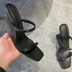 Sexy Wedge Heeled Sandals Women Fashion Slingback Slide Women Summer Square Toe High Heels Party Dress Shoes Sandalias